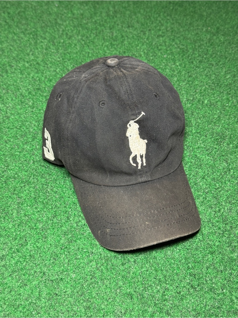 Polo Ralph Lauren Vintage Hat Big Pony Strapback Baseball Black Cap Hat #3 Logo